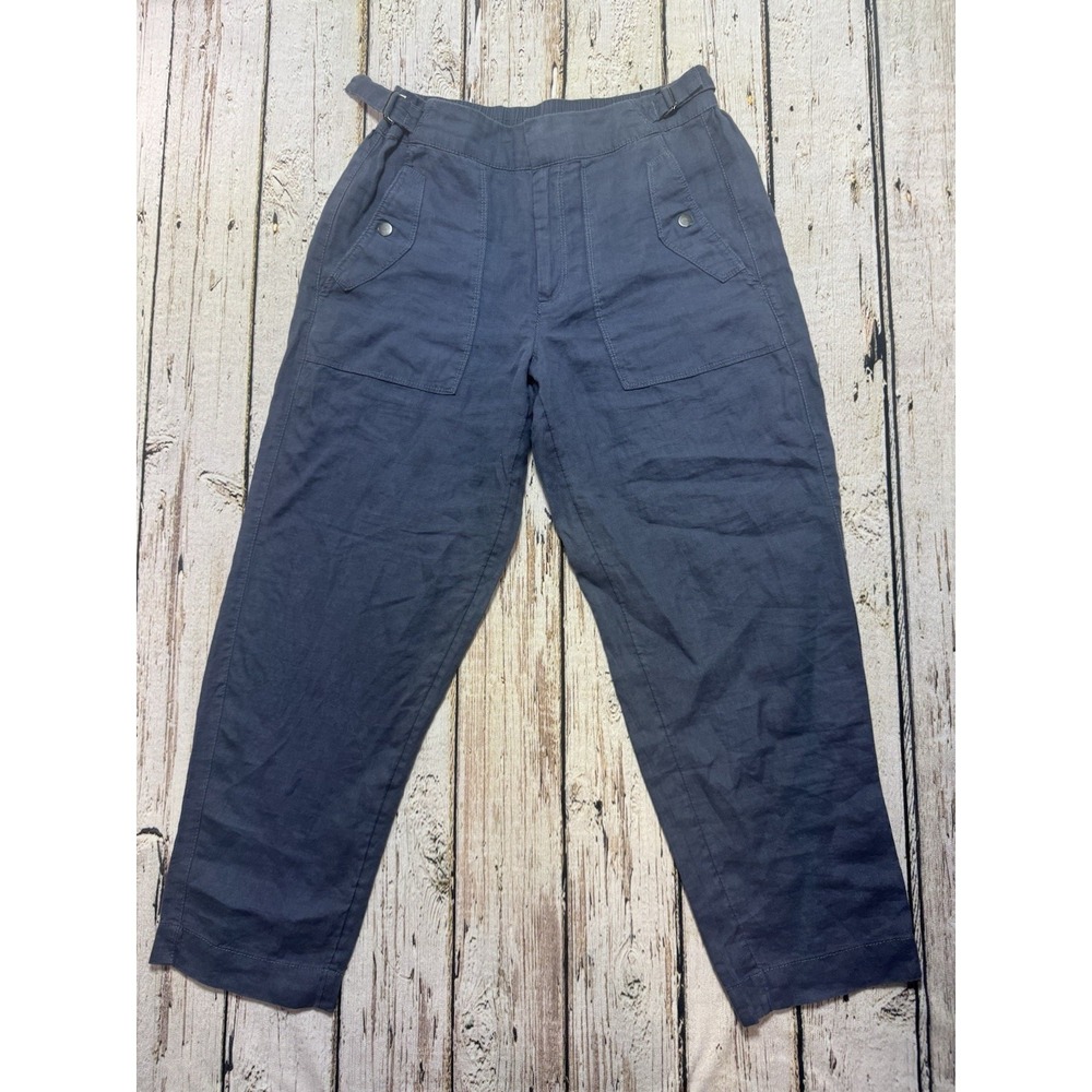 Athleta Voyager Linen Crop Pant Women's Size 6 Granite Blue